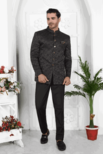 Thumbnail for Raivat Ethnic Jacquard Silk Thread Work Jodhpuri In Black Colour