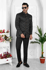 Thumbnail for Raivat Ethnic Jacquard Silk Thread Work Jodhpuri In Black Colour