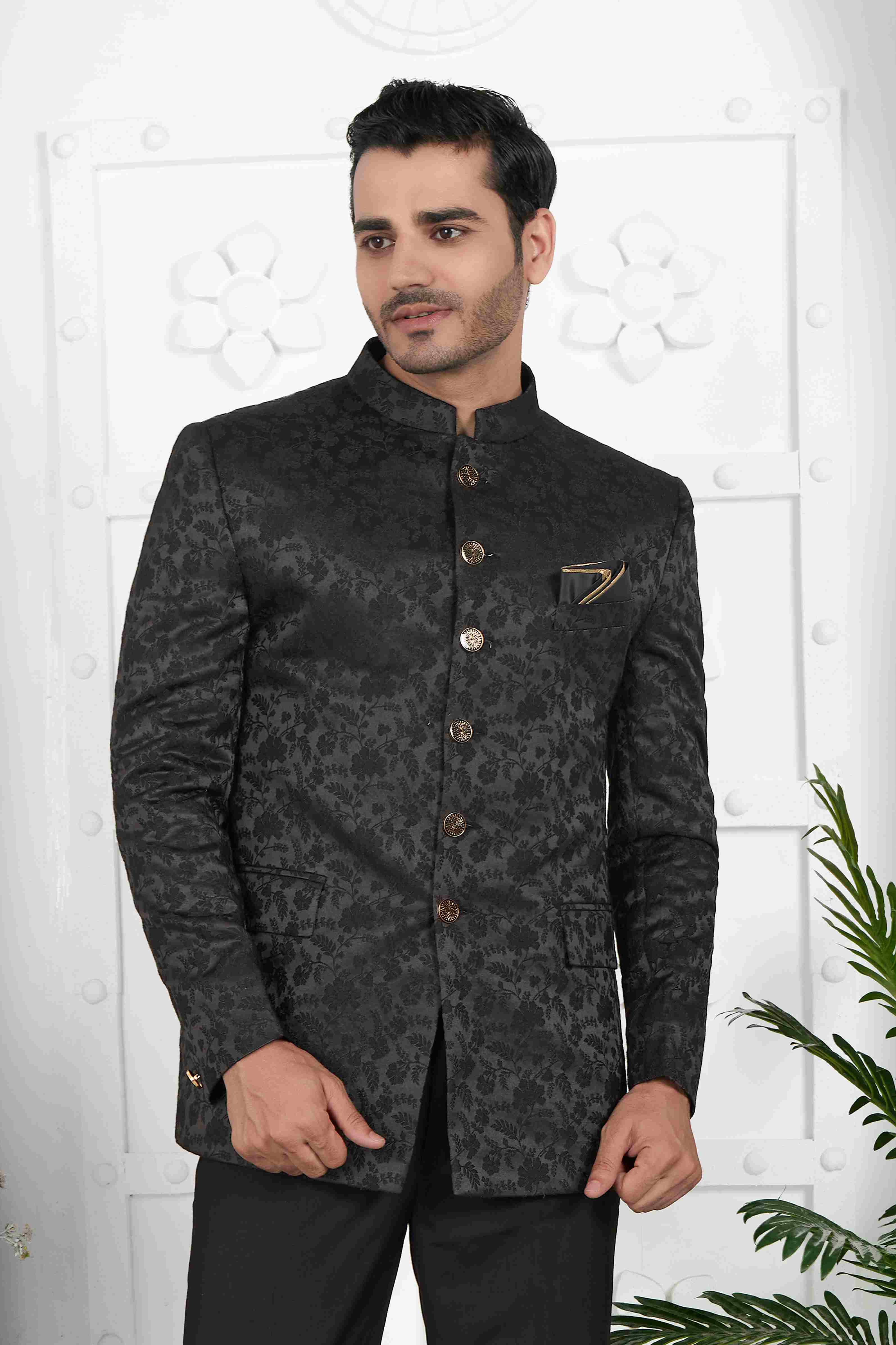 Raivat Ethnic Jacquard Silk Thread Work Jodhpuri In Black Colour