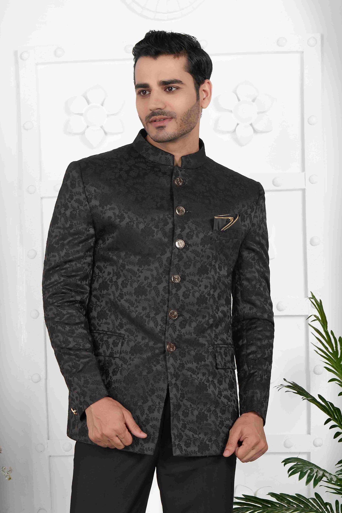 Raivat Ethnic Jacquard Silk Thread Work Jodhpuri In Black Colour - Distacart