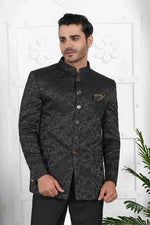 Thumbnail for Raivat Ethnic Jacquard Silk Thread Work Jodhpuri In Black Colour