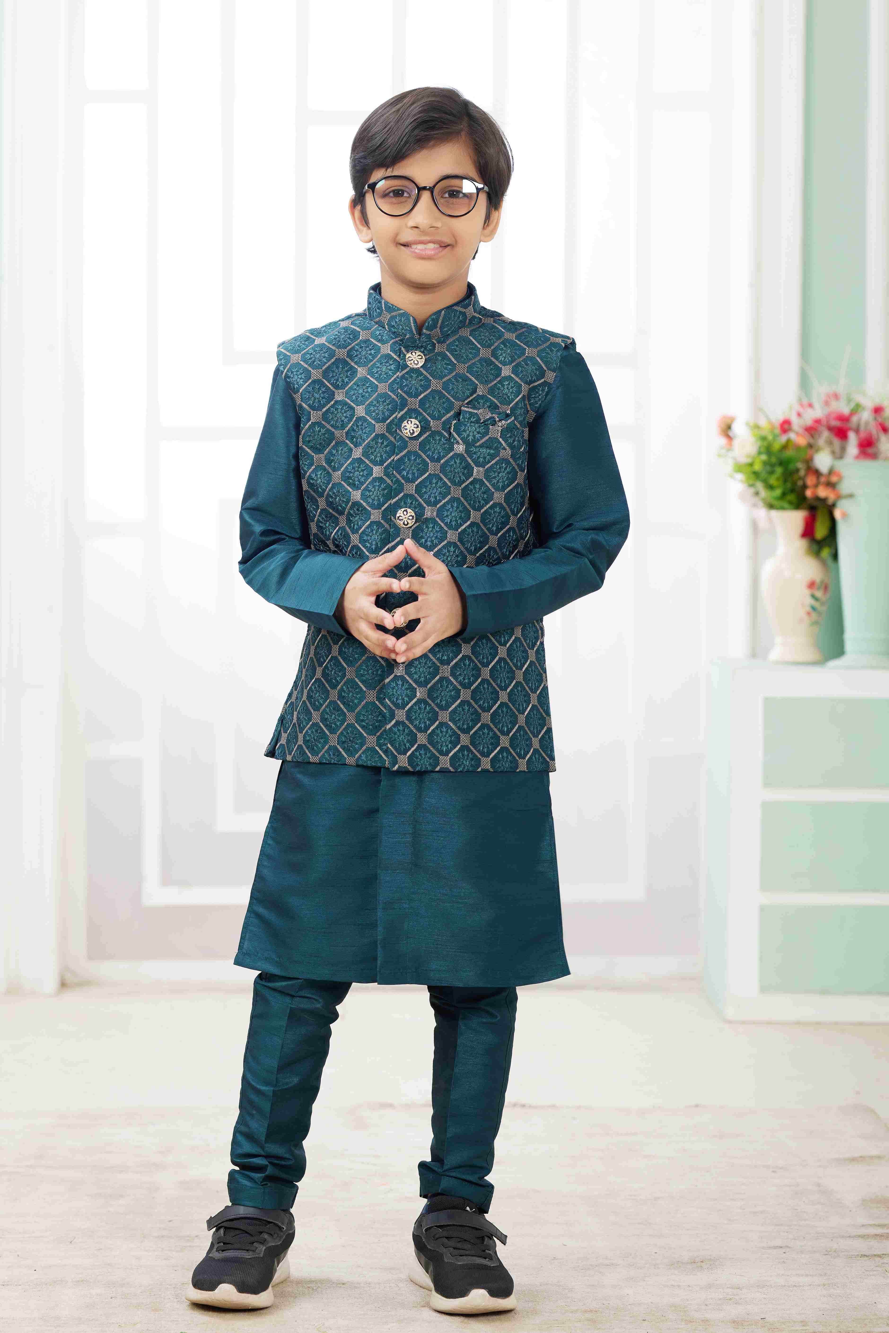Raivat Ethnic Art Silk Embroidery Work 3 Pics Jacket Set In Teal Green Colour - Distacart