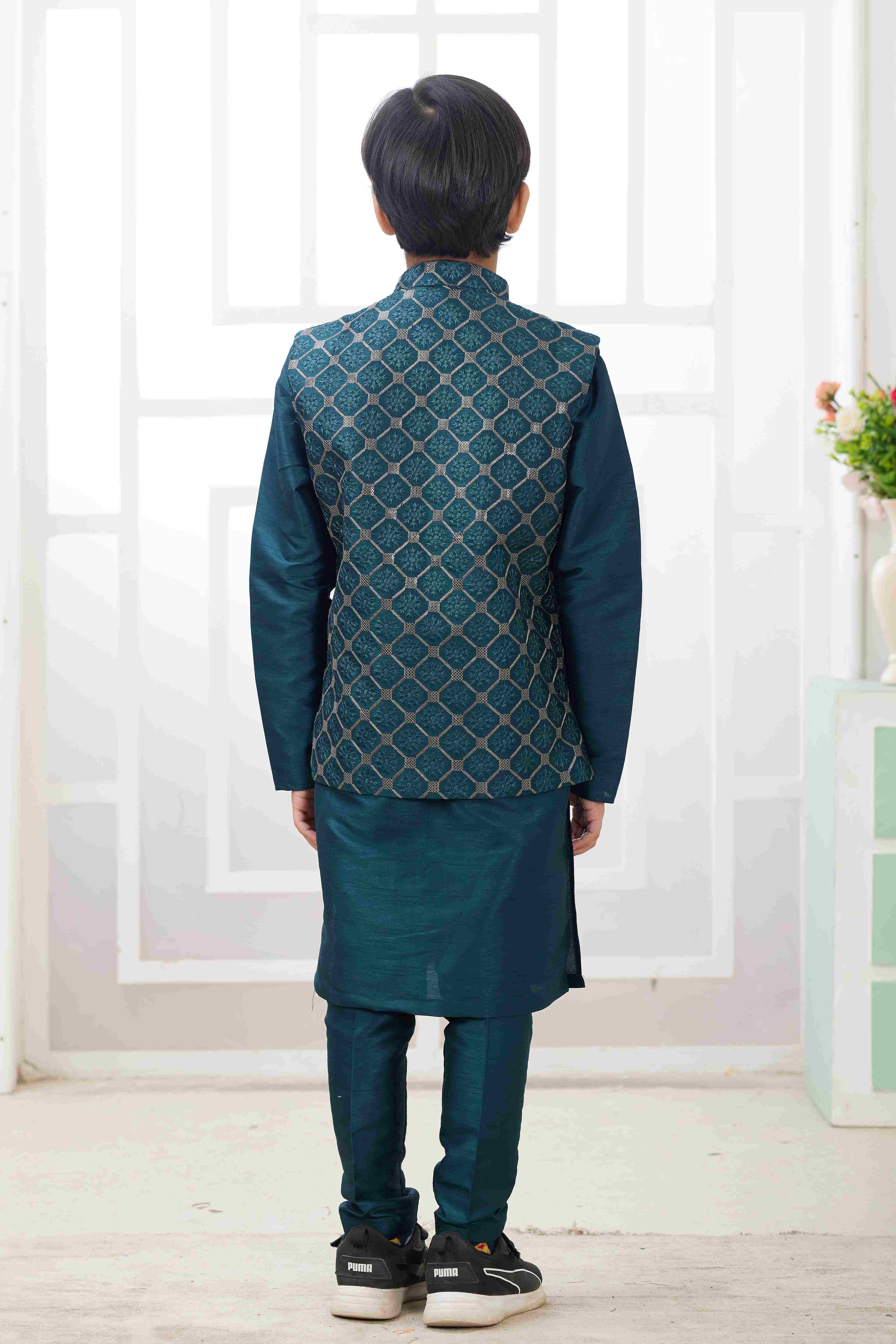 Raivat Ethnic Art Silk Embroidery Work 3 Pics Jacket Set In Teal Green Colour - Distacart