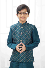 Thumbnail for Raivat Ethnic Art Silk Embroidery Work 3 Pics Jacket Set In Teal Green Colour - Distacart