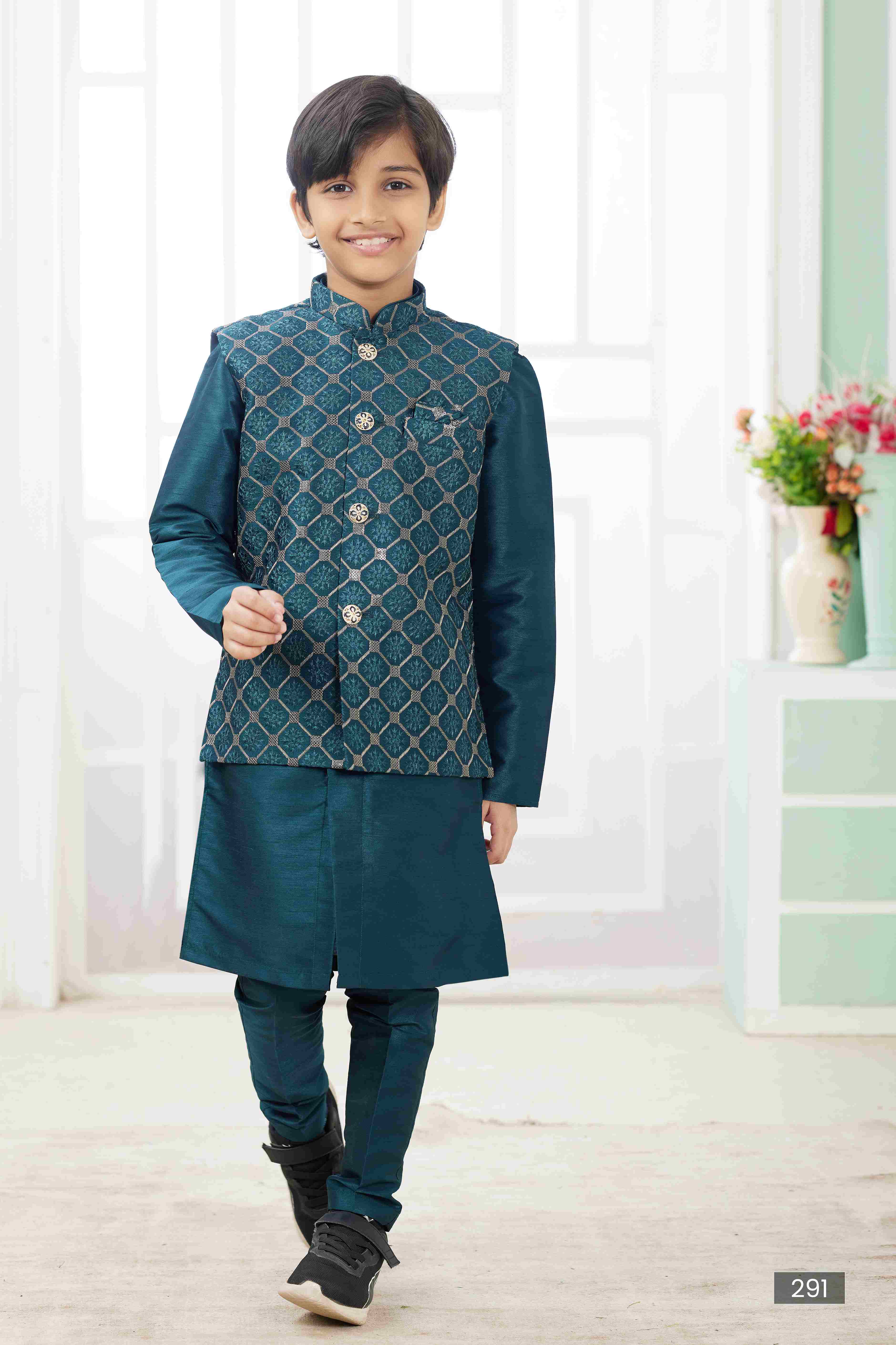 Raivat Ethnic Art Silk Embroidery Work 3 Pics Jacket Set In Teal Green Colour - Distacart