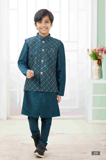 Raivat Ethnic Art Silk Embroidery Work 3 Pics Jacket Set In Teal Green Colour - Distacart