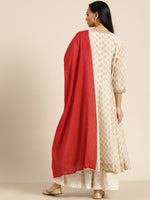 Thumbnail for Sangria Women Off-White & Golden Printed Kurta with Palazzos & Dupatta