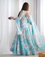 Thumbnail for Lorenvalley Fashion Sky Blue Faux Georgette Floral Print 7 Meter Anarkali Gown with Dupatta - Distacart