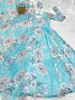 Thumbnail for Lorenvalley Fashion Sky Blue Faux Georgette Floral Print 7 Meter Anarkali Gown with Dupatta - Distacart