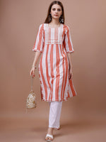 Thumbnail for Ode by House of Pataudi White Striped Straight Kurta - Distacart