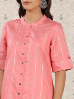 Thumbnail for Ode by House of Pataudi Striped Gotta Patti Sequinned A-Line Kurta - Distacart