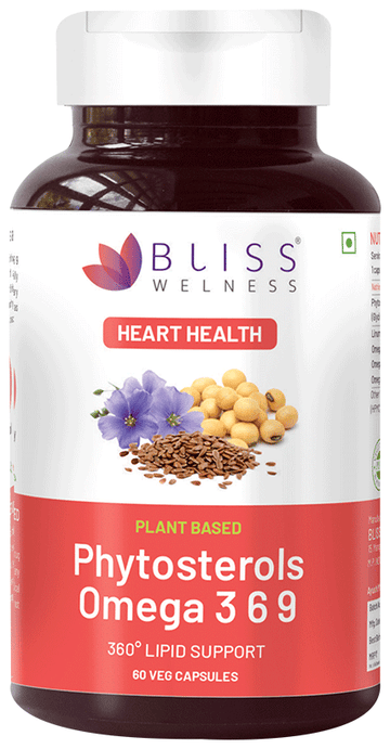 bliss welness heart health phytosterols omega 3 6 9 veg capsule vegicap