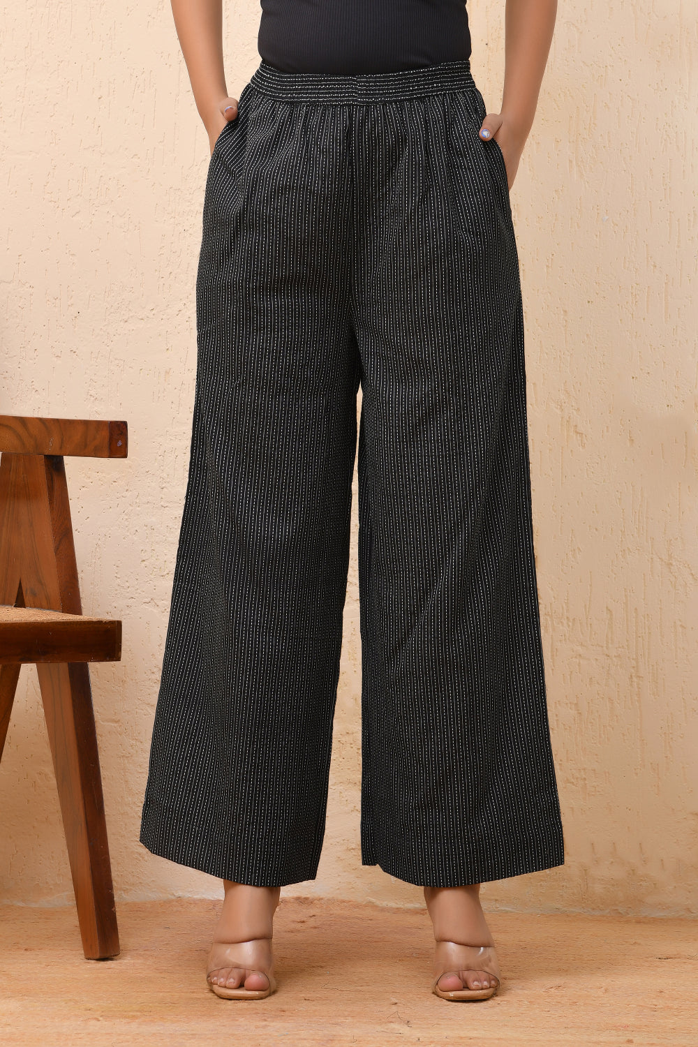 Vaasva Women Black Kantha Flared Pants - Distacart