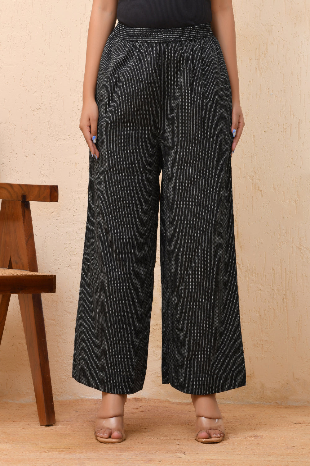 Vaasva Women Black Kantha Flared Pants