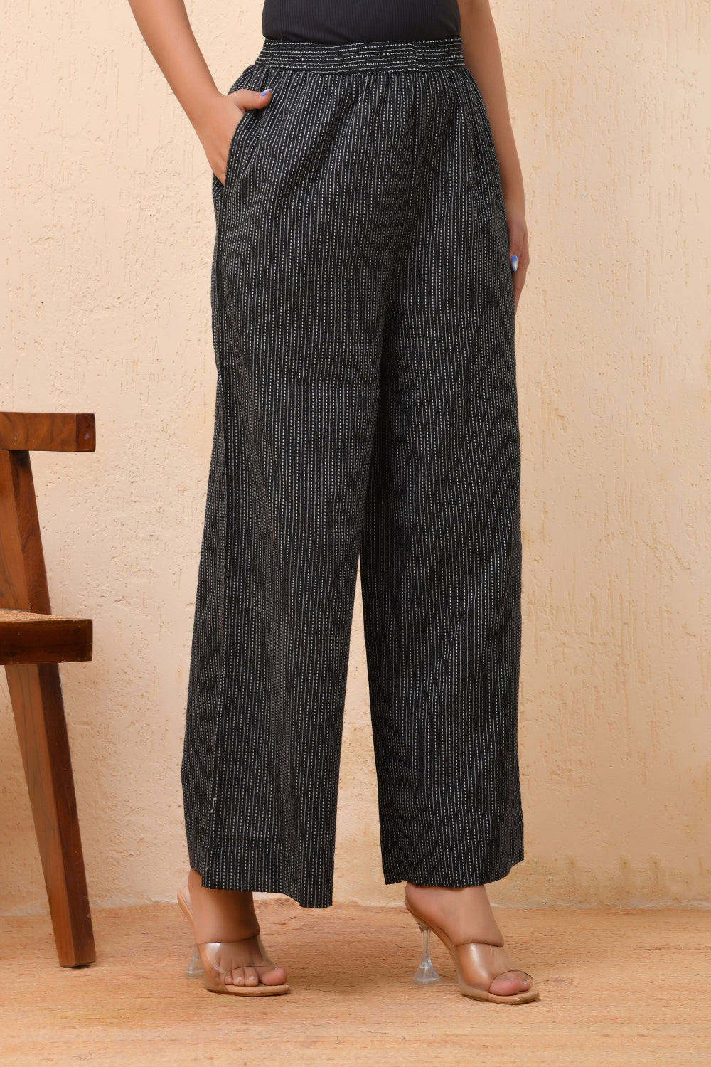 Vaasva Women Black Kantha Flared Pants