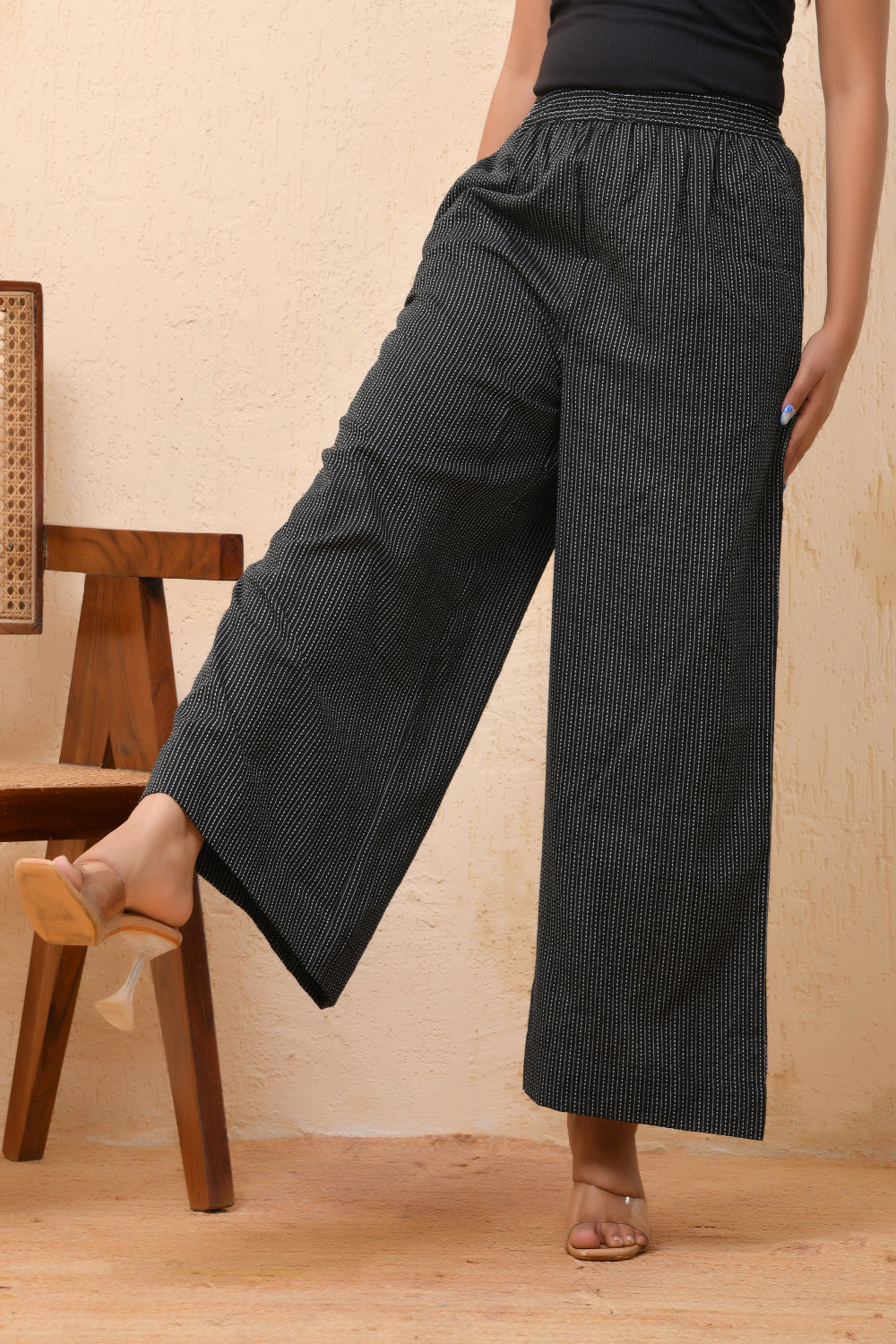 Vaasva Women Black Kantha Flared Pants
