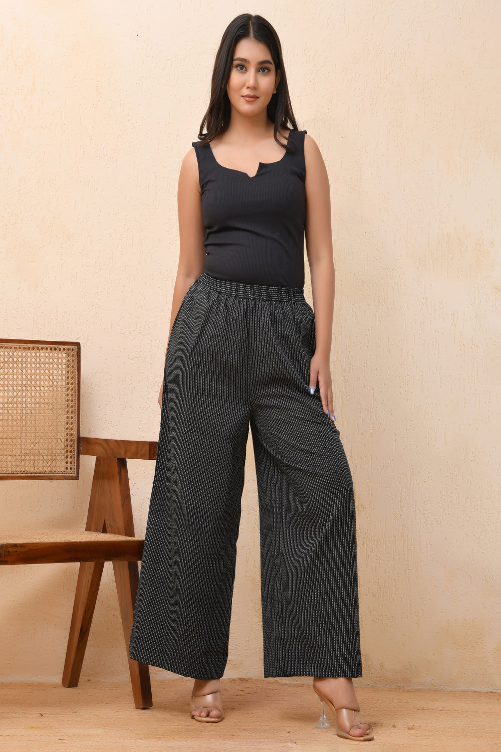 Vaasva Women Black Kantha Flared Pants