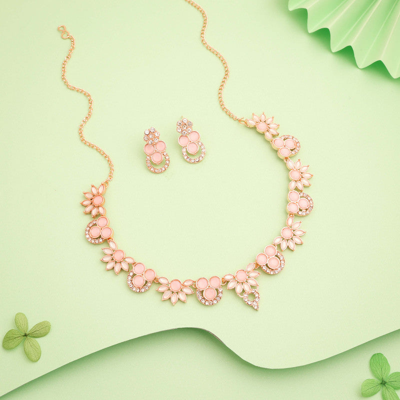 Tehzeeb Creations Gold Pleate Baby Pink Choker Necklace With Stud - Distacart