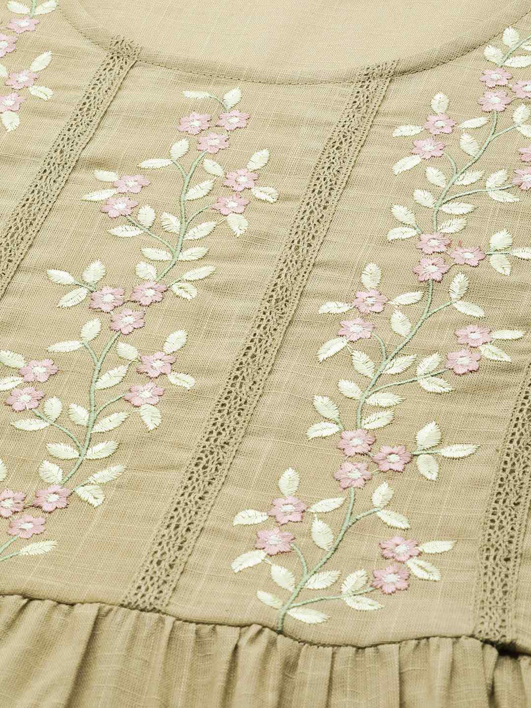 Juniper Women's Blush Pink Floral Printed Cotton Slub Tiered Short Dress With Thread Work Embroidery - Distacart