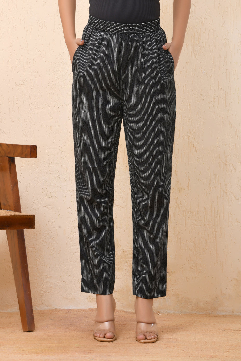 Vaasva Women Black Kantha Straight Fit Pants - Distacart