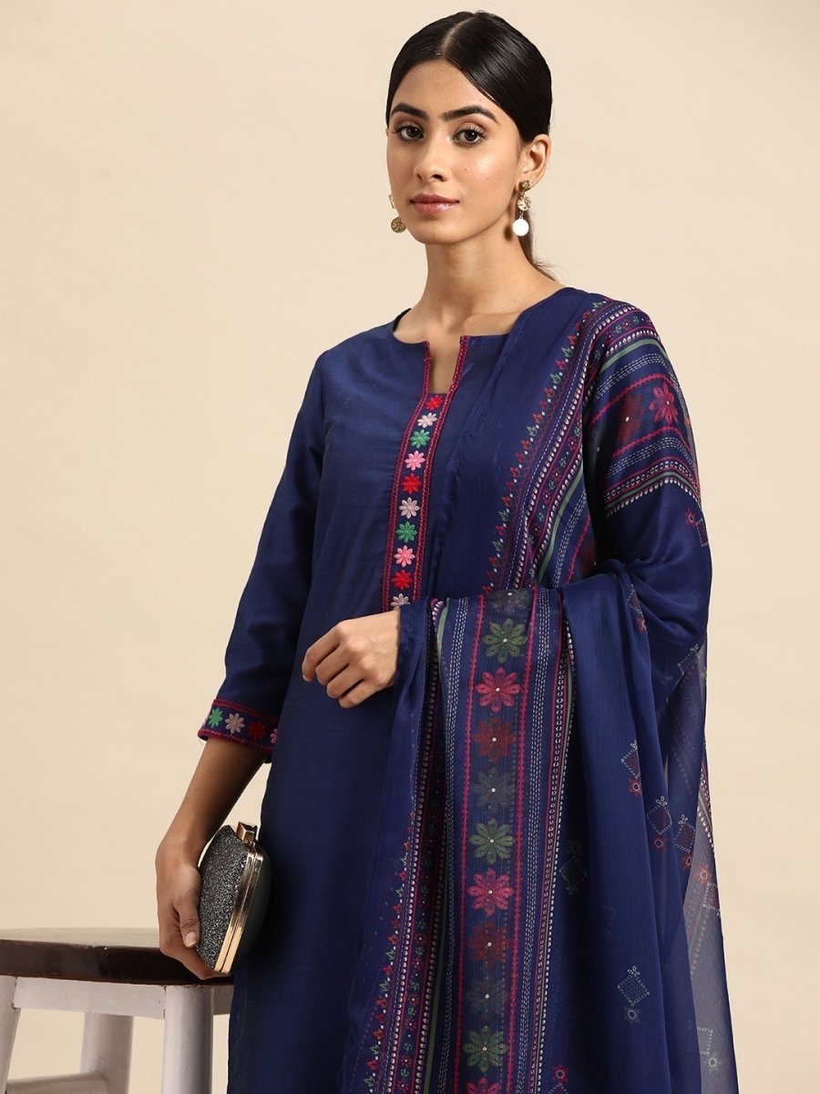 All About You Thread Work Kurta with Palazzos & Dupatta - Distacart