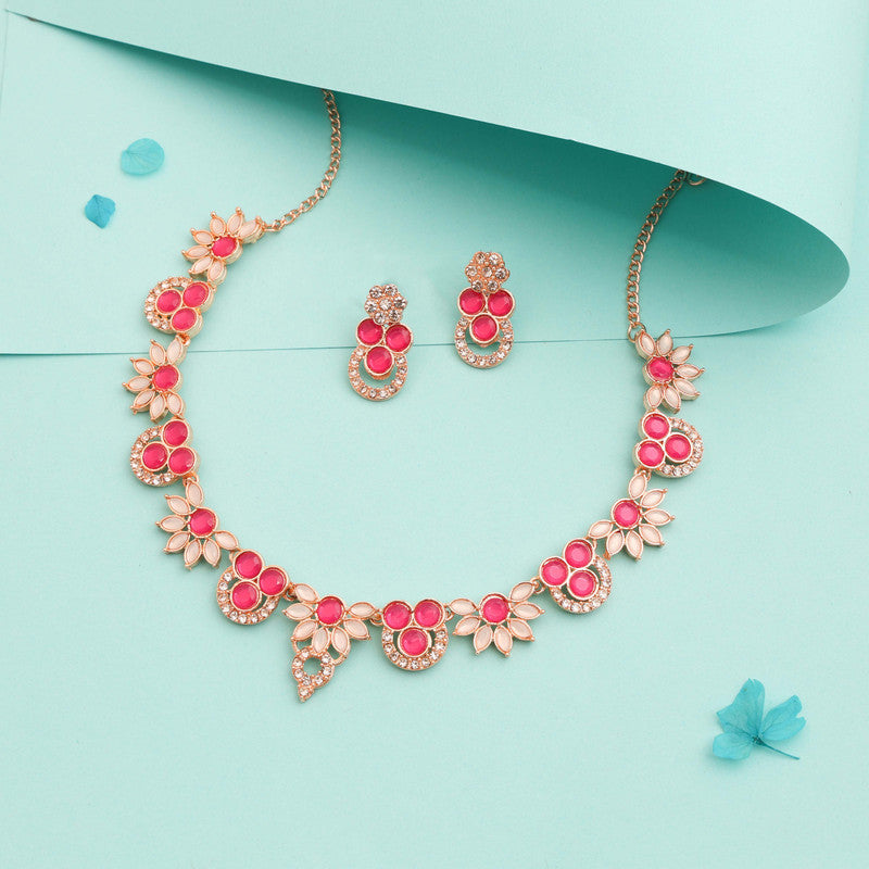 Tehzeeb Creations Gold Pleate Pink Choker Necklace With Stud - Distacart