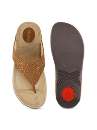 Thumbnail for Metro Tan Embellished Wedge Sandals