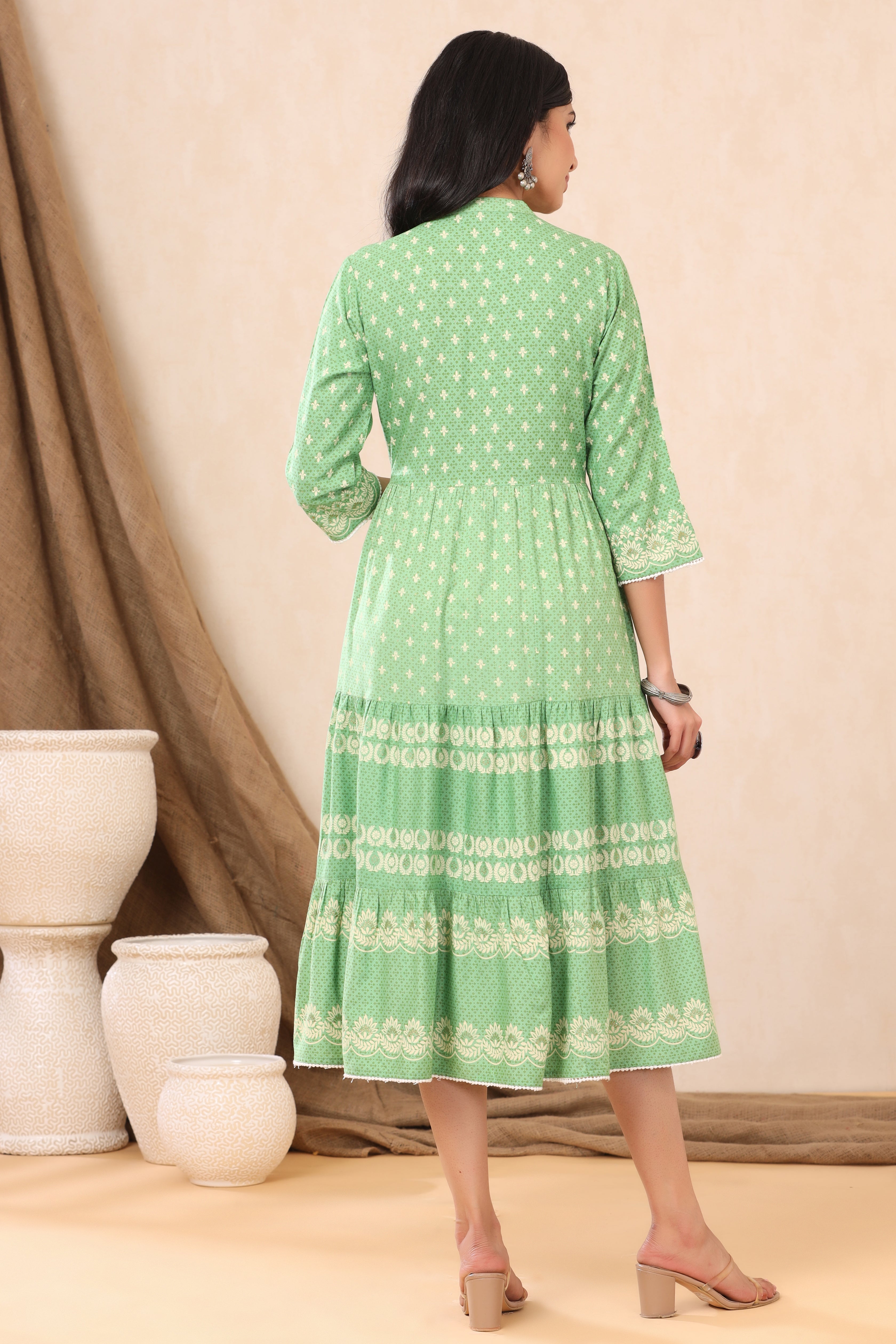 Juniper Green Viscose Rayon Dress - Distacart