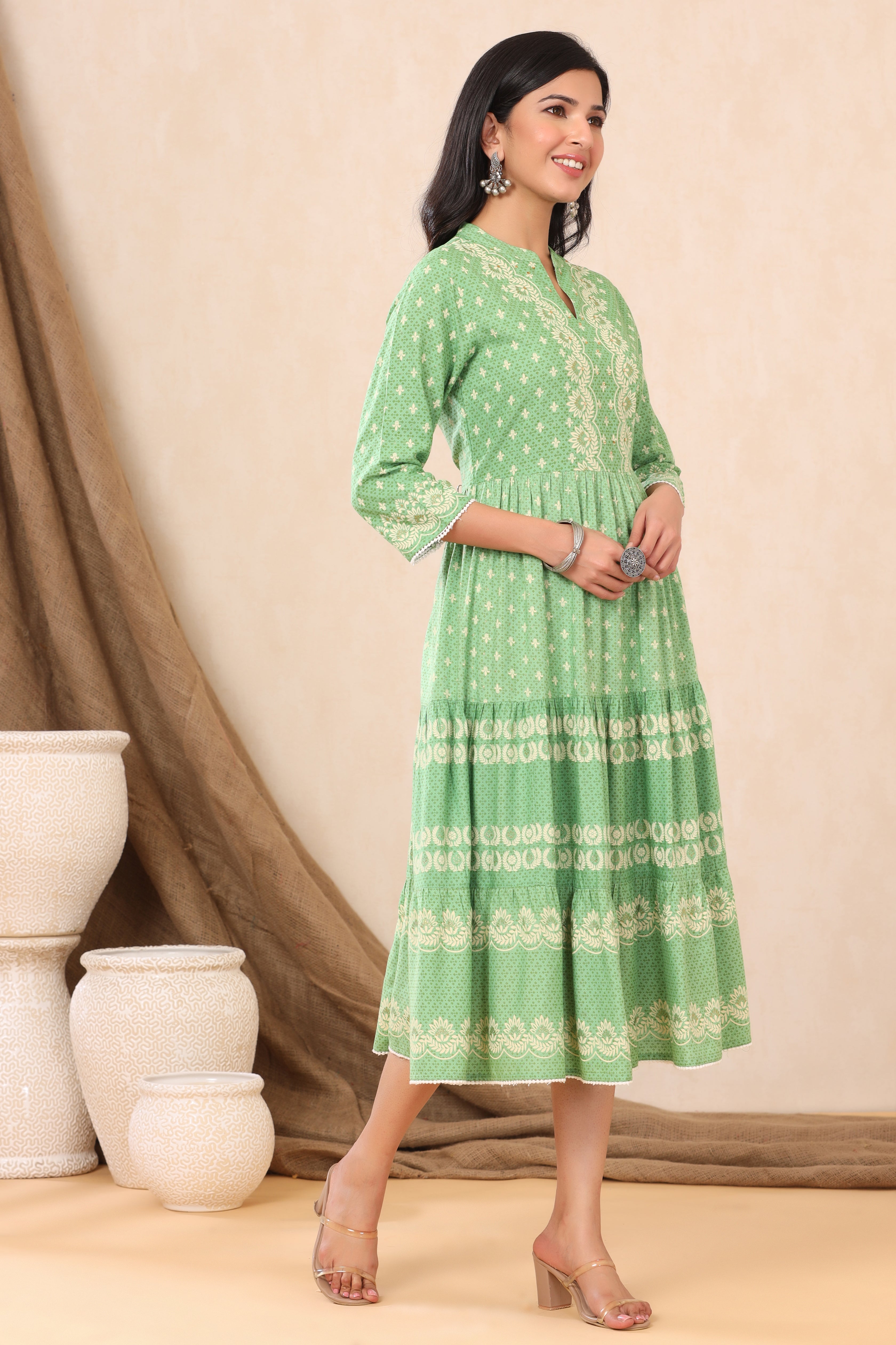 Juniper Green Viscose Rayon Dress - Distacart