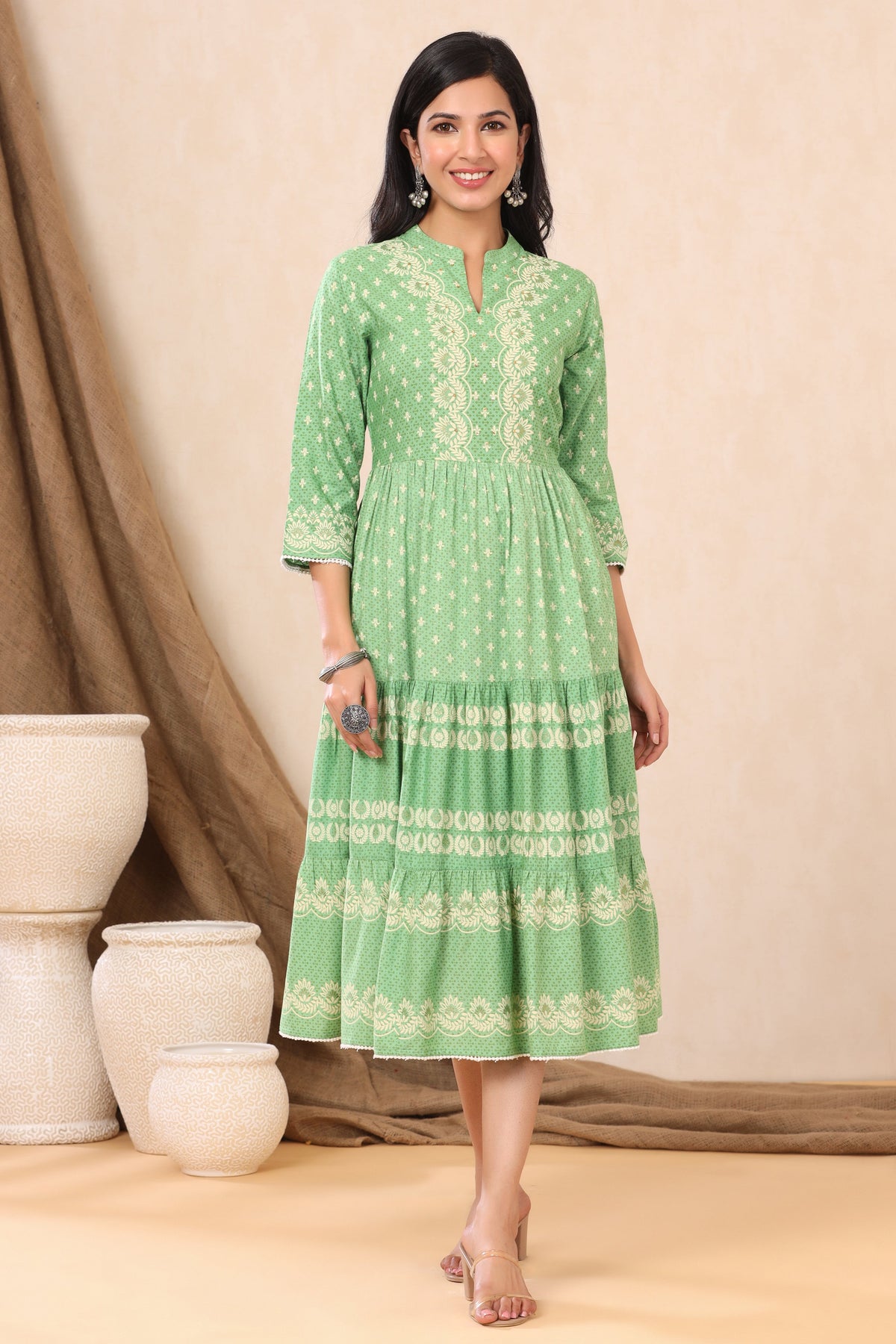 Juniper Green Viscose Rayon Dress - Distacart