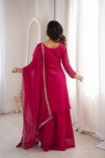 Thumbnail for Lorenvalley Fashion Magenta Soft Crunchy Silk Fabric with Embroidery Sequence, Thread and Jari Work Kurta Palazzo with Dupatta - Distacart