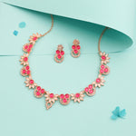 Thumbnail for Tehzeeb Creations Gold Pleate Pink Choker Necklace With Stud - Distacart