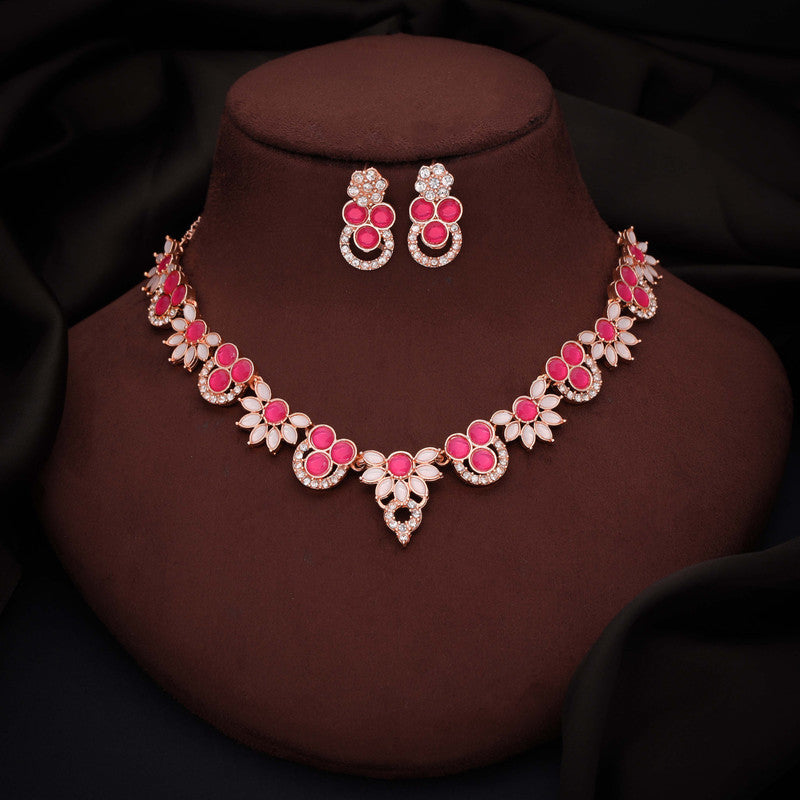 Tehzeeb Creations Gold Pleate Pink Choker Necklace With Stud - Distacart