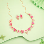 Thumbnail for Tehzeeb Creations Gold Pleate Pink Choker Necklace With Stud - Distacart