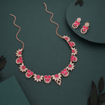 Thumbnail for Tehzeeb Creations Gold Pleate Pink Choker Necklace With Stud - Distacart