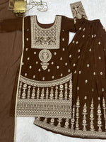 Thumbnail for Lorenvalley Fashion Brown Soft Crunchy Silk Fabric with Embroidery Dori, Jari Work Kurta Palazzo with Dupatta - Distacart