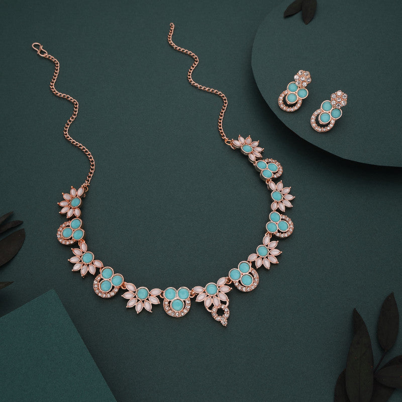 Tehzeeb Creations Gold Pleate Sky Blue Choker Necklace With Stud - Distacart