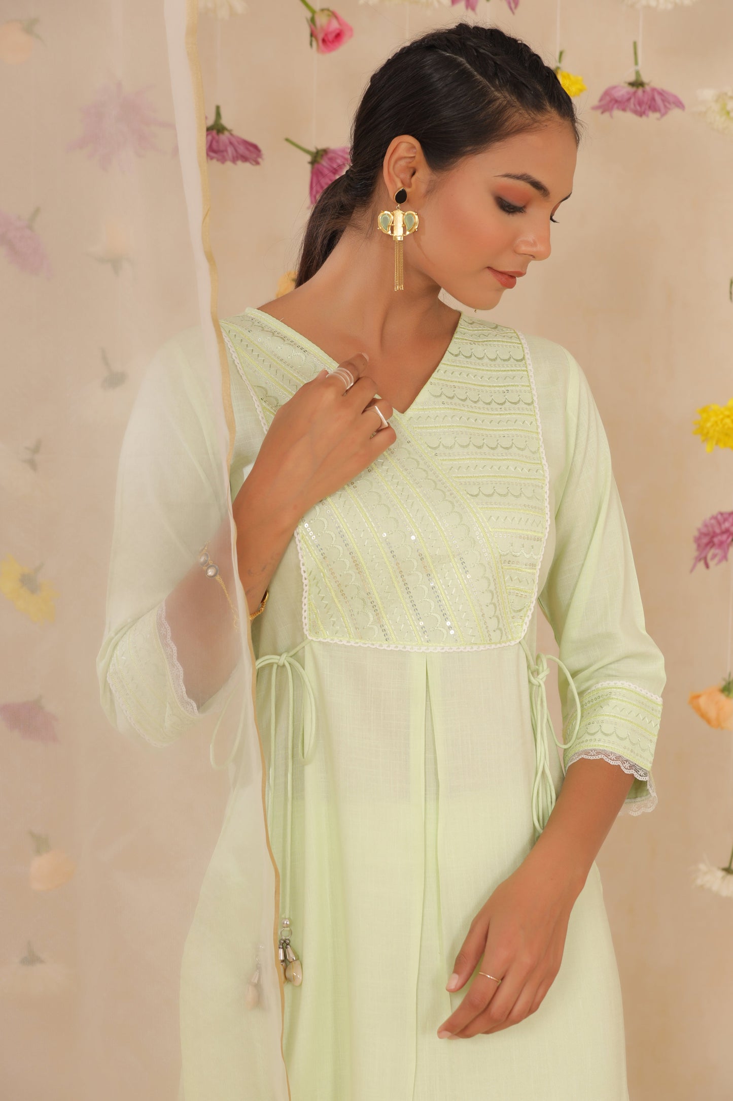 Juniper Women's Light Green Cotton Blend Printed Kurta Set - Distacart