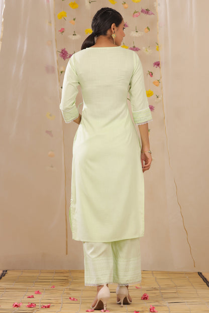 Juniper Women's Light Green Cotton Blend Printed Kurta Set - Distacart
