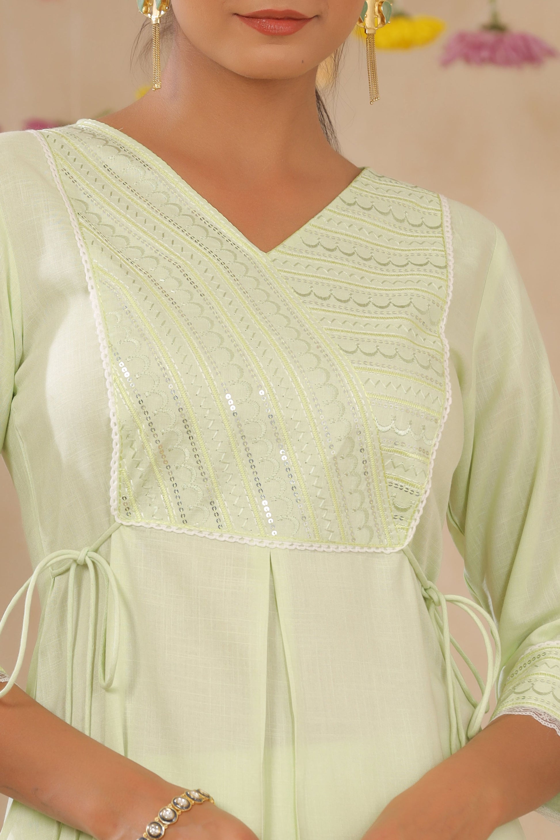 Juniper Women's Light Green Cotton Blend Printed Kurta Set - Distacart