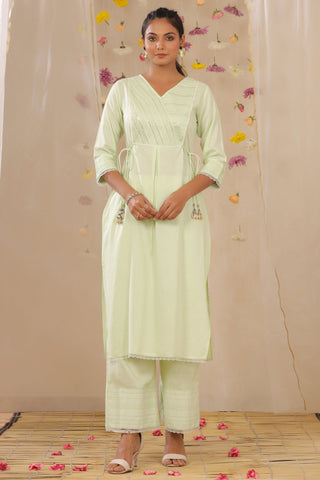 Juniper Women's Light Green Cotton Blend Printed Kurta Set - Distacart