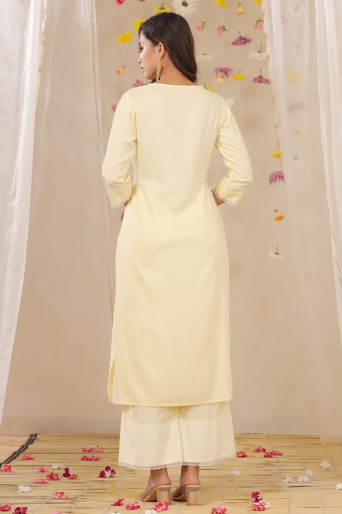 Juniper Women's Yellow Cotton Blend Printed Kurta Set - Distacart