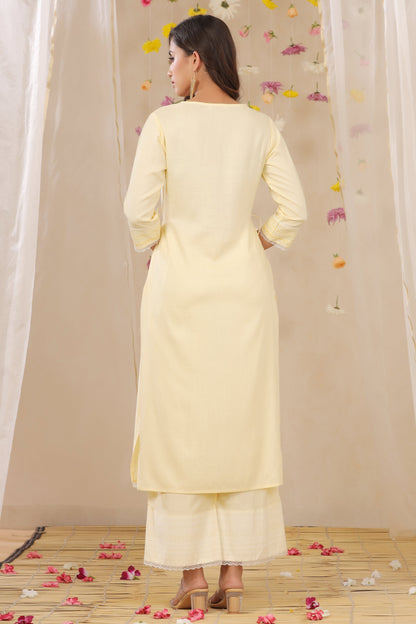 Juniper Women's Yellow Cotton Blend Printed Kurta Set - Distacart