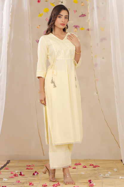 Juniper Women's Yellow Cotton Blend Printed Kurta Set - Distacart