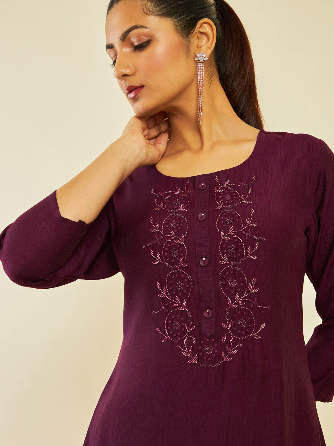Soch Floral Embroidered Embellished Straight Kurta - Distacart