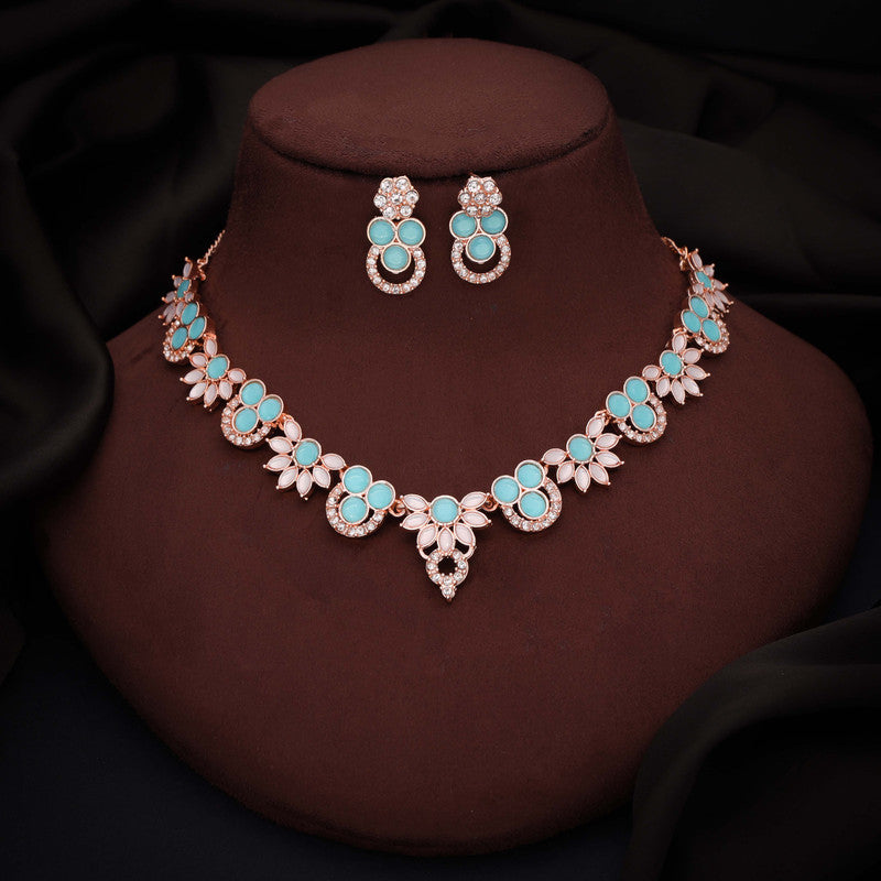 Tehzeeb Creations Gold Pleate Sky Blue Choker Necklace With Stud - Distacart