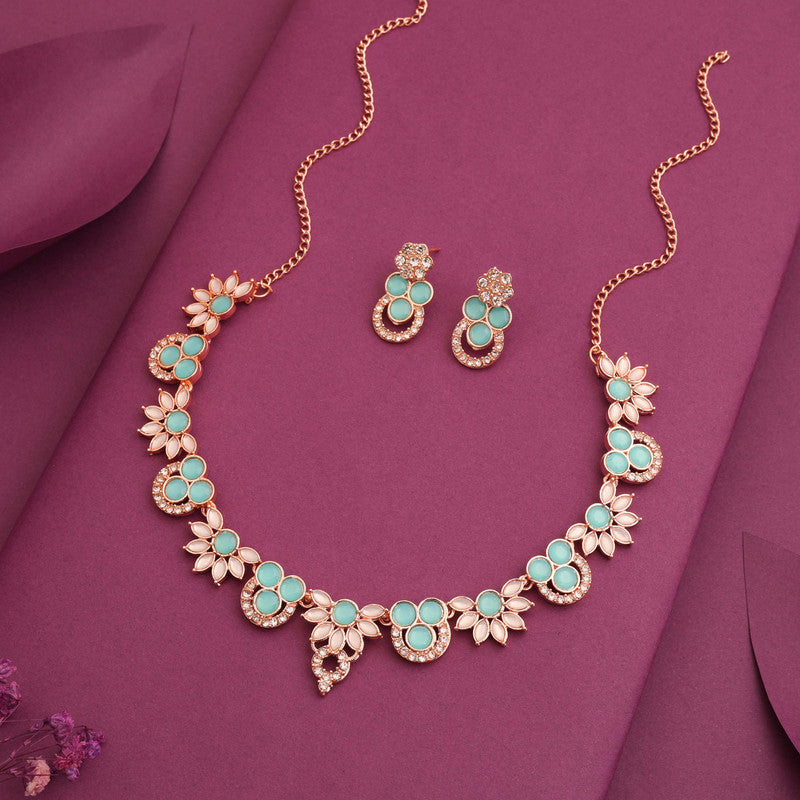 Tehzeeb Creations Gold Pleate Sky Blue Choker Necklace With Stud - Distacart