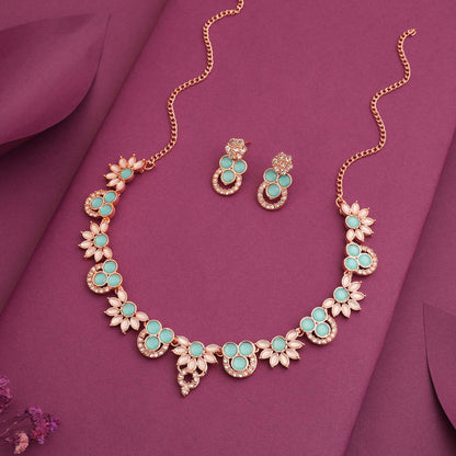 Tehzeeb Creations Gold Pleate Sky Blue Choker Necklace With Stud - Distacart