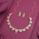 Thumbnail for Tehzeeb Creations Gold Pleate Sky Blue Choker Necklace With Stud - Distacart