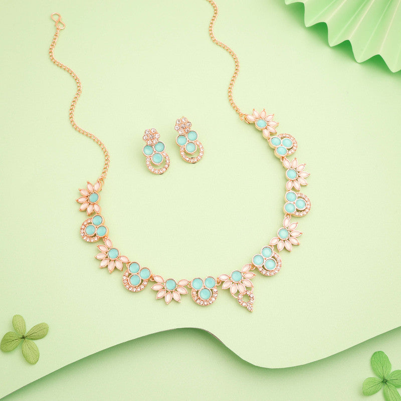 Tehzeeb Creations Gold Pleate Sky Blue Choker Necklace With Stud - Distacart